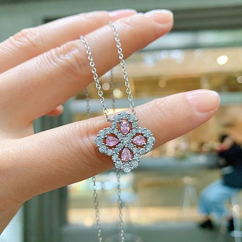 Collier Trèfle À Quatre Feuilles En Argent Sterling 925, Boucles D'oreilles, Bracelet Pour Femmes, Ensemble De Bijoux De Luxe En Quartz Rose, Cadeau De Mariage