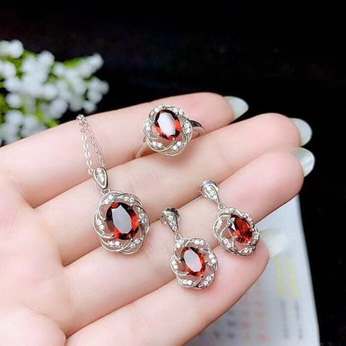 Ensemble De Bijoux En Cristal Rouge Pour Femmes, Boucles D'oreilles, Pendentifs, Colliers, Bagues, Couleur Or Rose, Accessoires De Fête