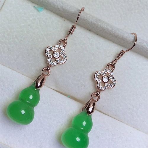Boucles D'oreilles Classiques Pour Femmes, En Argent Sterling 925, Or Rose, Jade Vert Naturel, Émeraude, Bijoux Fins