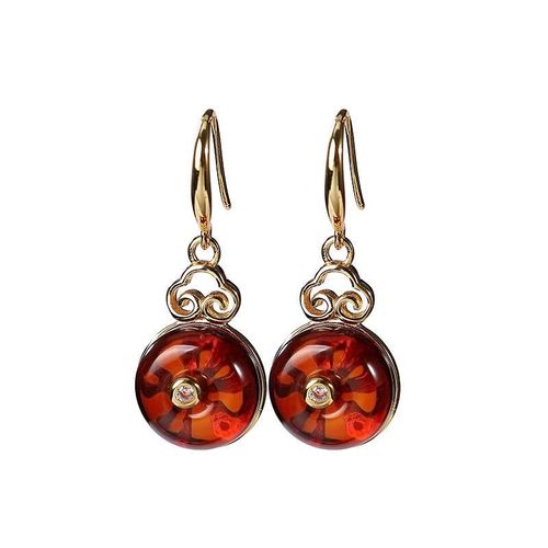 Boucles D'oreilles Pendantes En Ambre Rouge Naturel, Argent Sterling 925, Plaqué Or Avec Zircon, Ambres Du Sang Mexicain, Pendentif, Cadeaux Pour Femmes