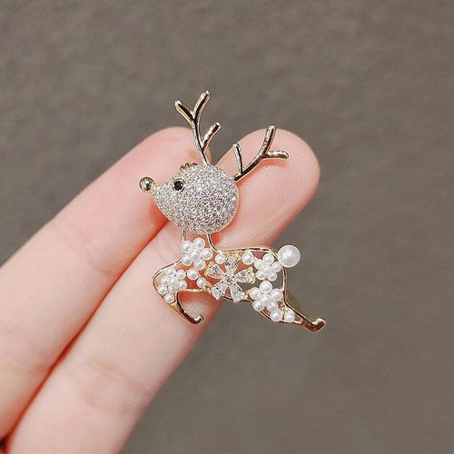 Broche De Noël En Cristal Pour Femmes, Exquise, Strass, Zircon, Perle, Flocon De Neige, Badge, Bijoux De Noël Et Du Nouvel An