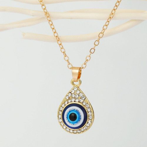 Collier Porte-Bonheur Bleu Turquie Pour Femmes, Breloque À La Mode, Strass Brillant, Chaîne À Clavicule Géométrique, Bijoux De Fête, Cadeau