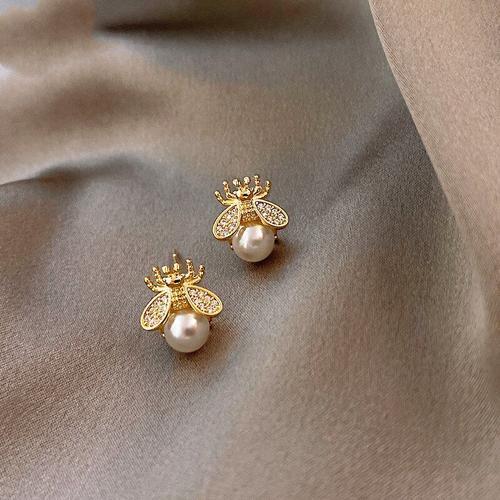 Boucles D'oreilles Abeille En Perle Pour Femmes, Style Coréen, Exquise, Petite, Élégante, Pour Dames, Bijoux Pour Fête De Mariage, Anniversaire, Cadeaux