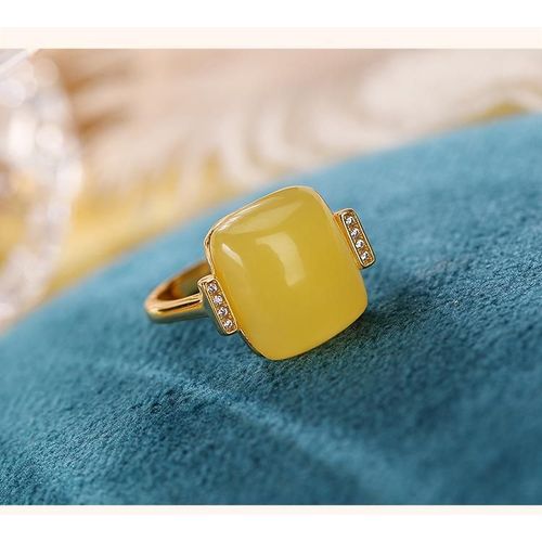 Bague En Argent Sterling 100% Plaqué Or Avec Zircon Pour Femmes, Bijou De Guérison Naturel, Ambre De La Baltique, 925