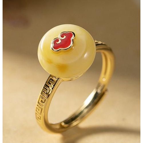 Bague En Ambre Naturel Pour Femmes, En Argent Sterling 925, Plaqué Or, Cire D'abeille, Forme Ronde Simple, Élégante Et Assortie