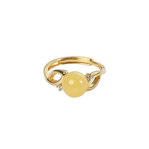 Bagues En Ambre Naturel Pour Femmes, Argent Sterling 925 Plaqué Or, Zircon Réglable En Cire D'abeille, Bijoux De Guérison Pour Petite Amie Et Maman