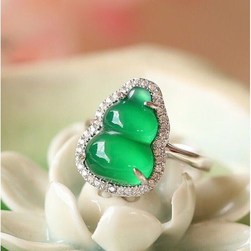 Bague En Argent Et Pierre De Jades Vertes Pour Femmes, Bijoux Ajustable En Forme De Gourde Chrysoprase Naturelle, Cadeau, Accessoires À La Mode
