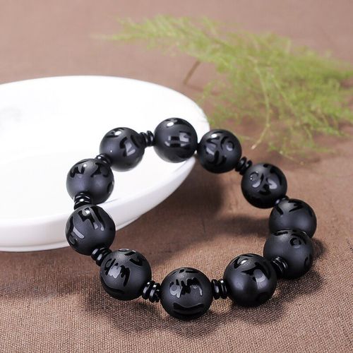 Bracelet Simple En Obsidienne Noire, Bijoux Fins En Cristal, Perle De Bouddha Sculptée