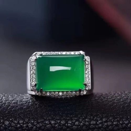 Bague En Pierre De Jade Vert Pour Homme, Bijou Ajustable Et Rectangulaire En Argent 925, Chrysoprase Naturelle, Calcédoine