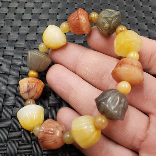 Bracelet En Jade Rose Doré Naturel Pour Hommes, Bijoux En Perles De Jade, Lotus Jade Sculpté À La Main, Cadeau, 13mm