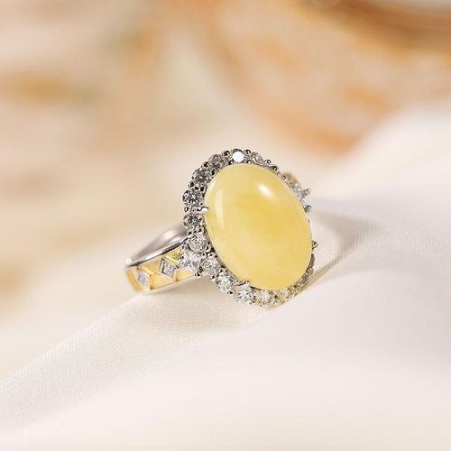 Bague En Argent Sterling 100% Ambre Avec Zircon Pour Femmes, Anneau Ajustable À La Cire D'abeille, Bijoux De Guérison Pour Petite Amie, Cadeau Pour Maman, 925