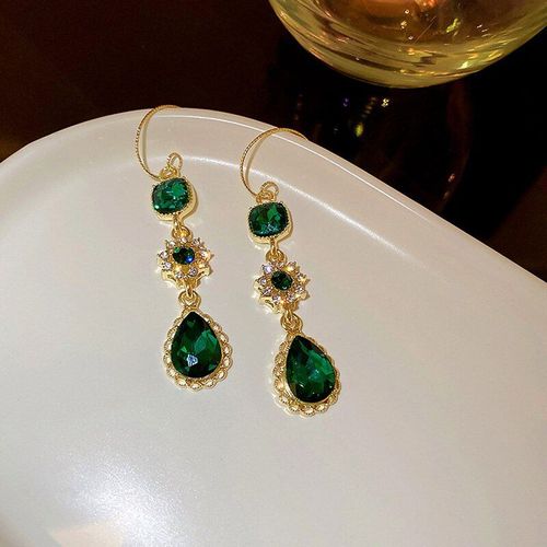 Boucles D'oreilles Classiques En Cristal Vert Pour Femmes, Bijoux De Luxe En Zircon, Strass, Pendante, Bijoux De Fête Pour Filles, Cadeaux