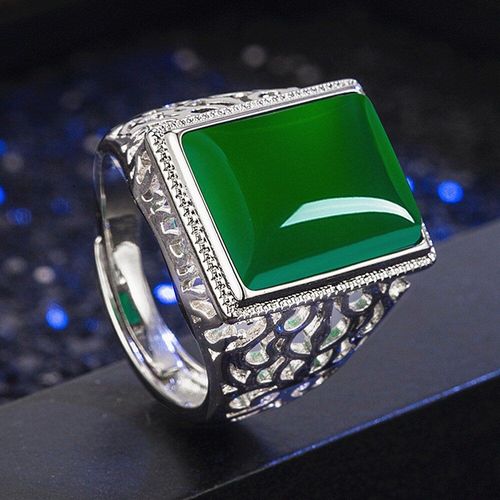 Bague Vintage En Jade Vert Émeraude Pour Hommes, Sculpture Carrée, Pierres Précieuses, Blanc, Or, Argent, Bijoux, Accessoires De Fête, Cadeaux