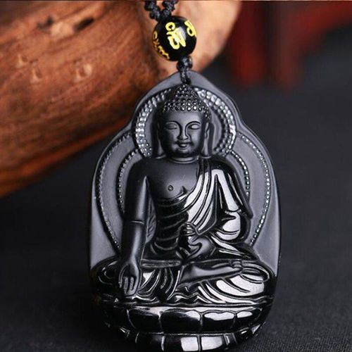 Collier Pendentif En Pierre Obsidienne Noire Naturelle Bodhisattva Bijoux De Boutique De Mode Populaires, Statue De Bouddha Pendentif Collier Bijou