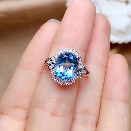 Bagues En Cristal Bleu Topaze Aigue-Marine Pour Femmes, Pierres Précieuses En Diamant, Couleur Blanc Or Argent, Cadeaux De Fête De Fiançailles