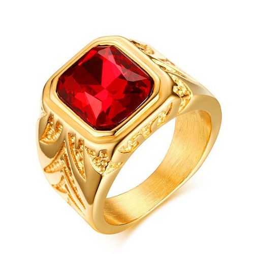 Bagues En Diamant Pour Hommes, Pierres Précieuses Carrées Rouges, Zircon, Or 18k, Titane, Acier Inoxydable, Bijoux De Luxe, Accessoire