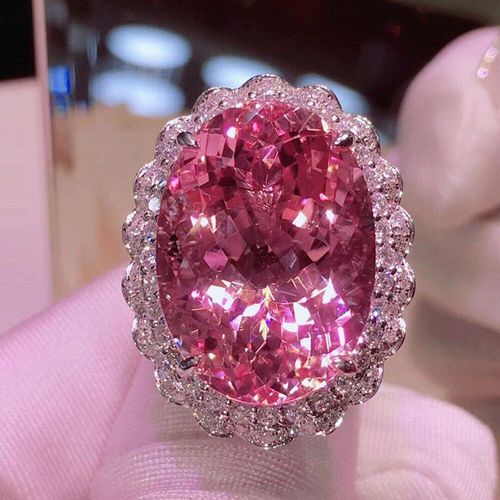 Grandes Bagues De Luxe En Cristal Rose, Zircon Aaa, Pierres Précieuses Pour Femmes, Couleur Or Blanc, Argent, Bijoux, Cadeaux