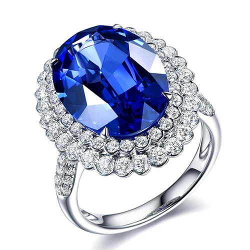 Grandes Pierres Précieuses De Saphir Pour Femmes, Bagues En Diamant, Bleu Cristal Blanc Or, Bijoux De Luxe, Bague En Argent, Cadeaux De Fête