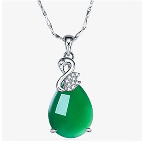 Collier Pendentif En Jade Vert, Goutte D'eau En Argent 925, Breloque Calcédoine, Accessoires De Bijoux, Amulette À La Mode, Cadeaux Pour Femmes, Populaire