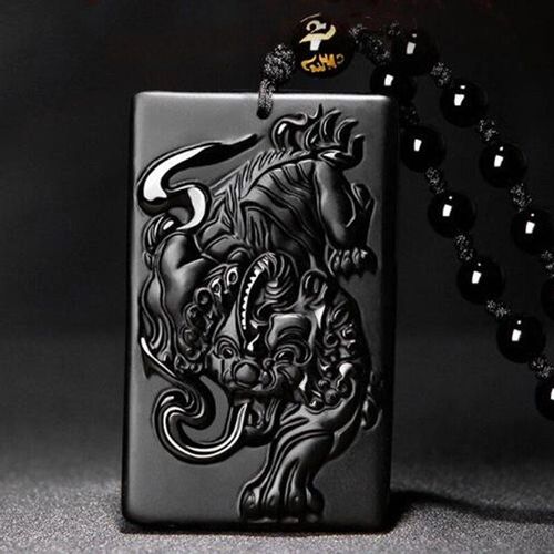 Collier Pendentif En Obsidienne Pour Hommes, Bijoux À La Mode Pour Attirer La Richesse Et Prévenir Les Mauvais Esprits, En Transit