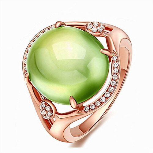 Bague En Cristal Zircon Vert Pour Femme Et Fille, Pierres Précieuses, Or Rose 14k, Bijoux, Bague, Accessoire De Fête, Cadeau