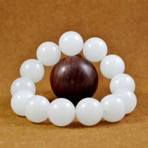 Bracelet En Jade Hétian Naturel Pour Hommes Et Femmes, Bijoux À Grandes Perles Rondes Blanches