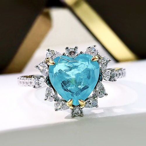 Bague Paraiba En Tourmaline En Forme De C¿Ur Pour Femmes, Bijoux Fins De Luxe En Diamant De Laboratoire, Cadeau De Fiançailles, 9x9mm, 2021