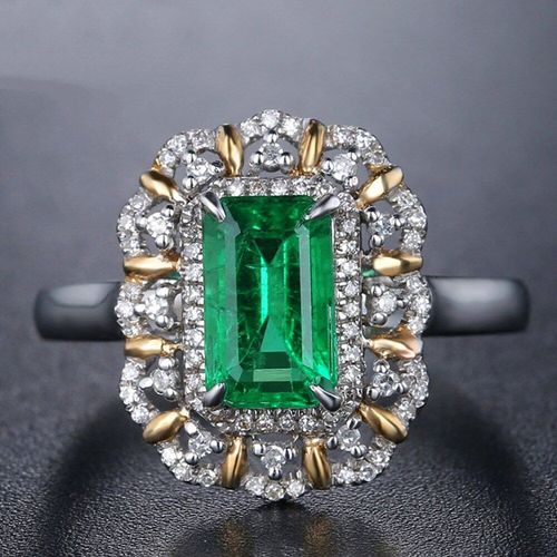 Bague En Argent Et Or Blanc 18k Pour Femmes, Pierres Précieuses Carrées Vertes Émeraude, Bijoux De Luxe, Cadeaux