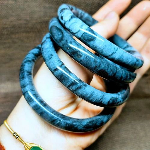 Bracelet En Jade Rond Bleu Gris Naturel Sculpté À La Main, Bijoux Boutique De Mode Pour Hommes Et Femmes, Bleu Et Blanc, Cadeau Pour Petite Amie Et Maman