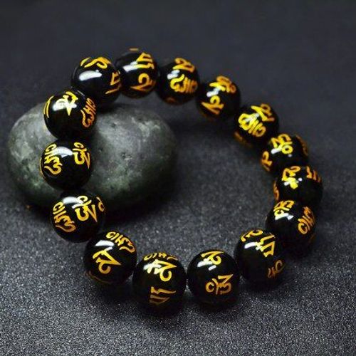 Bracelet En Obsidienne Naturelle Pour Hommes Et Femmes, Bijoux Mantra À Six Caractères, Perles Rondes