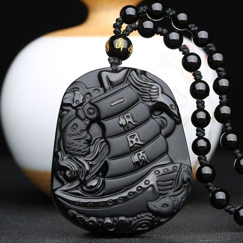 Collier Avec Pendentif Mascotte En Obsidienne Naturelle 100%, Bijoux Fins Pour Hommes Et Femmes