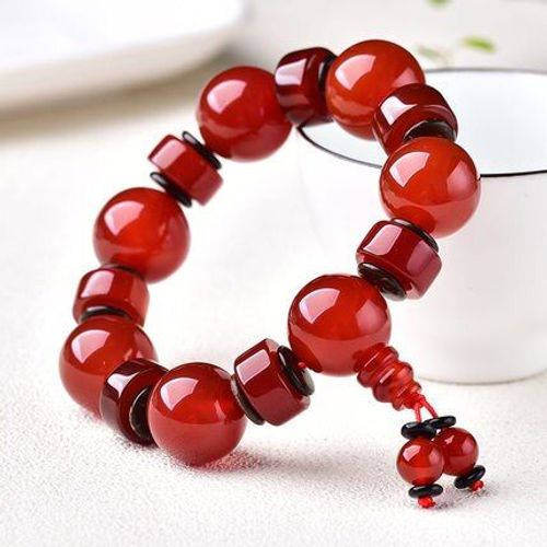 Bracelet En Perles D'agate Naturelle, Calcédoine Rouge, Bijoux Pour Hommes Et Femmes