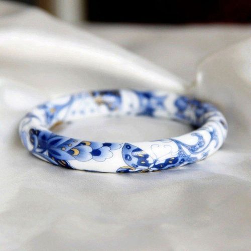 Bracelet En Porcelaine Naturelle Sculpté À La Main, Rond Bleu Et Blanc, Bijoux De Boutique À La Mode, Pour Hommes Et Femmes