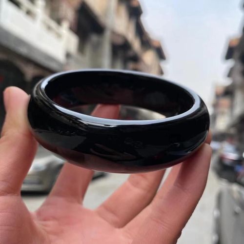 Bracelets En Pierre De Jades Pour Femmes, Véritable Pierre De Calcédoine Noire Naturelle, Bijoux Fins, Larges, Cadeaux Pour Petite Amie Et Maman