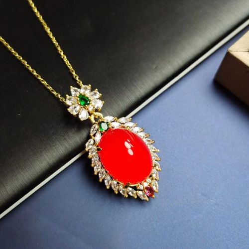 Collier Avec Pendentif Incrusté De Cornaline Rouge Glace Naturelle, Bijou En Jade Pour Femmes, Cadeau, 100%, 925