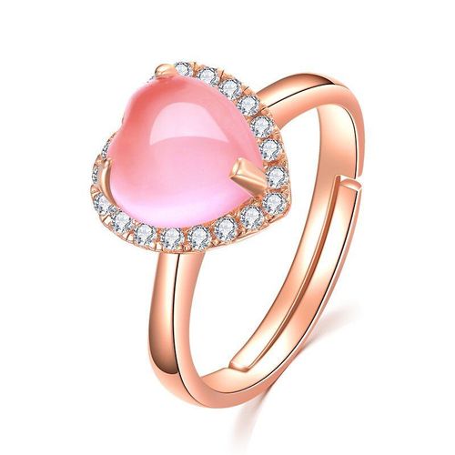 Bague En C¿Ur Sculpté À La Main En Calcédoine Rose Naturelle, Bijoux Boutique De Mode, Bague En Agate Rose Pour Hommes Et Femmes, Ouverture Réglable