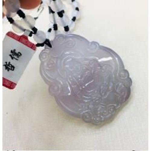Pendentif De Bouddha En Pierre De Calcédoine Pour Hommes Et Femmes, Base De Glace Brésilienne Naturelle, Sculpture Empereur En Jade Violet, Avec Collier De Perles De Calcédoine