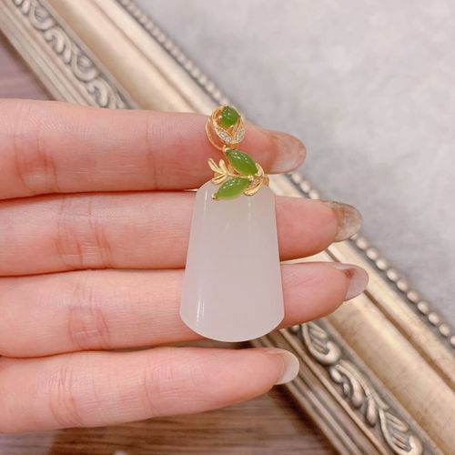 Pendentif En Argent Sterling S925 Incrusté De Jade Blanc Naturel, Plaque De Tranquillité Et De Paix, Pendentif Pour Femmes, Raffiné Grace, Tout Mat