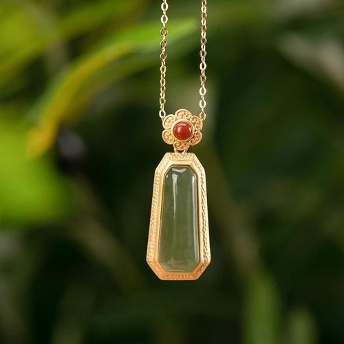Collier Hetian En Argent Sterling S925, Plaqué Or, Jade Gris Rétro, Pendentif Porte-Bonheur, Digne, Ensemble De Chaînes Sweat-Shirt