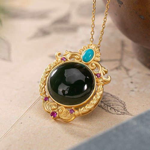 Ensemble De Pendentifs En Argent Sterling S925, Badge Individuel En Jade Naturel Hetian Gris Doré, Chaîne Pour Femmes, Design Original