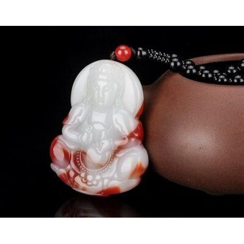 Collier En Jade De Sang De Poulet Naturel, Amulette, Pendentif Guanyin, Bijoux Exquis, Meilleur Cadeau