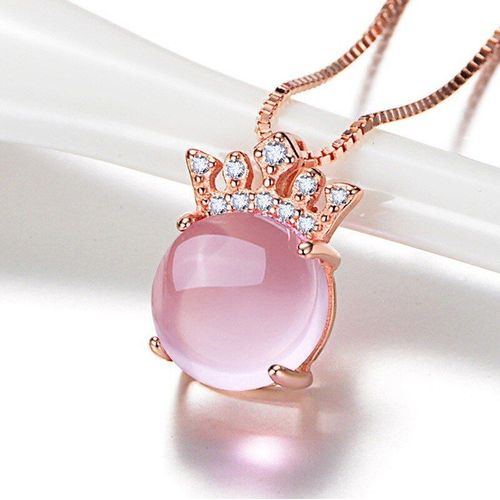 Collier En Calcédoine Rose Naturelle, Sculpté À La Main, Couronne, Boutique De Mode, Bijoux Hommes Et Femmes, Collier En Agate Rose, Accessoires Cadeaux