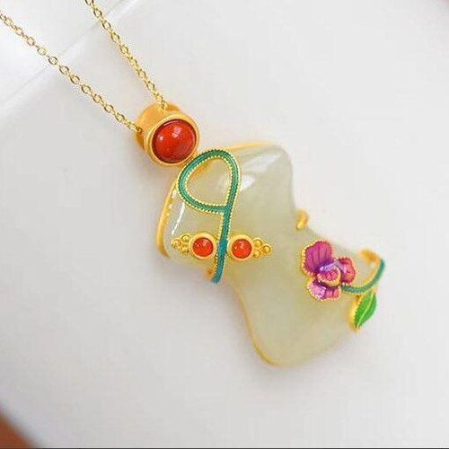Pendentif De Cour En Jade Blanc Incrusté En Argent Sterling, Cheongsam, Élégant, Style Chinois, À Offrir