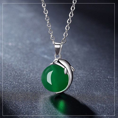 Pendentif En Calcédoine Verte Naturelle, Petit Dauphin Sculpté À La Main, Bijoux Boutique De Mode, Collier En Agate Verte Pour Femme, Cadeau
