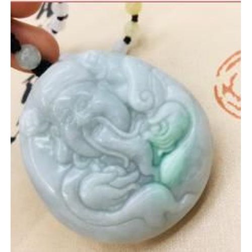 Chaîne De Pull En Jade Émeraude Naturel Pur, Pendentif Grande Fortune Sculpté À La Main Avec Collier De Perles En Jade Trois Couleurs Pour Hommes Et Femmes