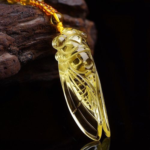 Citrine Naturelle Sculptée À La Main, Pendentif En Jade, Cigale, Bijoux De Boutique De Mode, Topaze Pour Hommes Et Femmes, Collier, Accessoires Cadeaux
