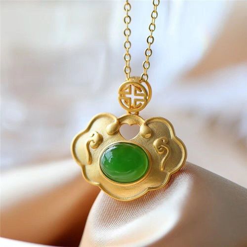 Collier En Or De Style Ancien Incrusté De Jade Naturel Hetian, Pendentif En Jade Vert Ruyi, Pendentif Gourde Pour Personne En Dorure De Sécurité