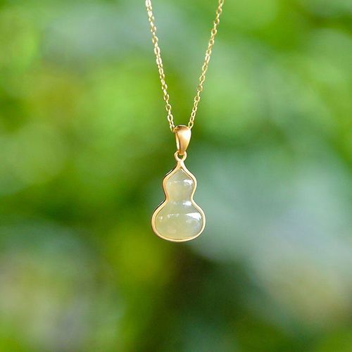Pendentif De Clavicule En Argent Sterling S925, Jade Naturel Hetian Plaqué Or, Gourde En Jade Gris, Personnalité, Simple Et Compact