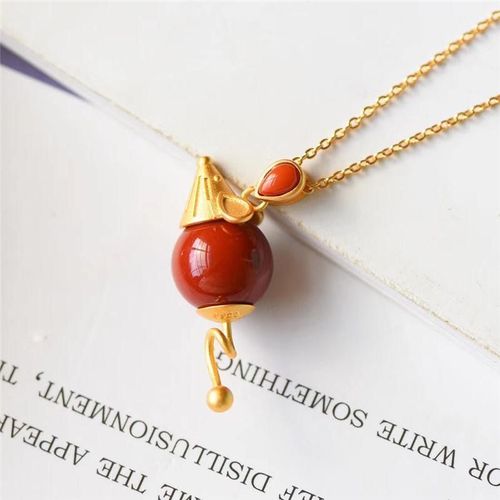 Collier Pendentif En Forme De Petite Souris Rouge Du Sud, En Argent Sterling S925, Or Épais, Rempli De Viande Et De Feu Rouge, Plus De Richesse, Plus De G