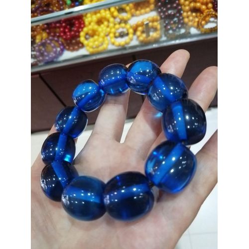 Bracelet En Ambre Bleu Pour Hommes Et Femmes, Accessoires De Bijoux, Perles Naturelles D'ambre De La Baltique, Bracelets Élastiques En Cire D'abeille, Cadeaux